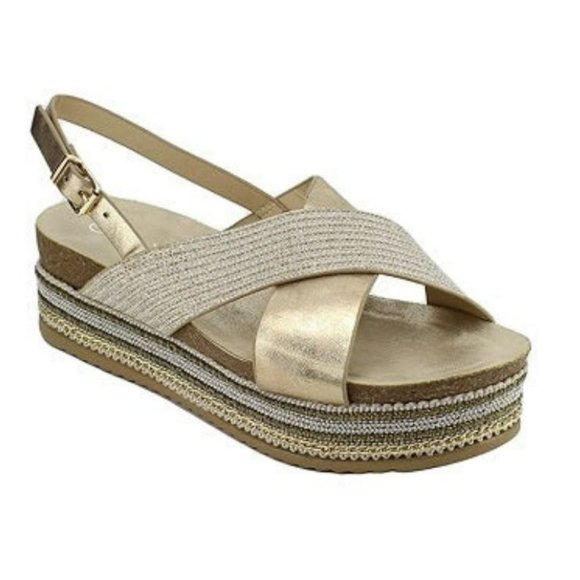 Nature Breeze Criss-Cross Slingback Chains Beaded Platform Sandals - Picture 1 of 4